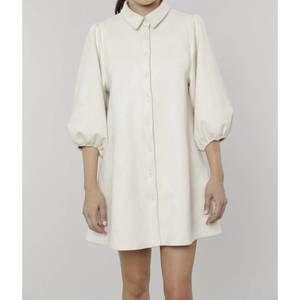 NEW DOLCE CABO everywhere leather dress with puff sleeves in cream suede
